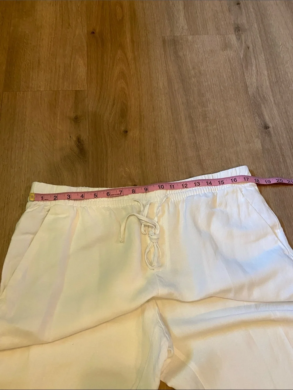 H&M Wide Leg Linen Blend Pull-On Pants Size L White Pockets Coastal Grandma EUC